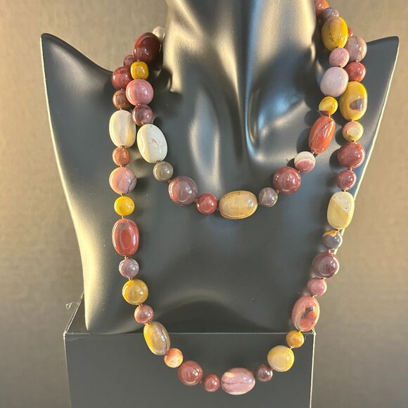 🌈 36” Mookaite Jasper Necklace – Polished Multicolor Natural Gemstone Beads - Picture 1 of 3